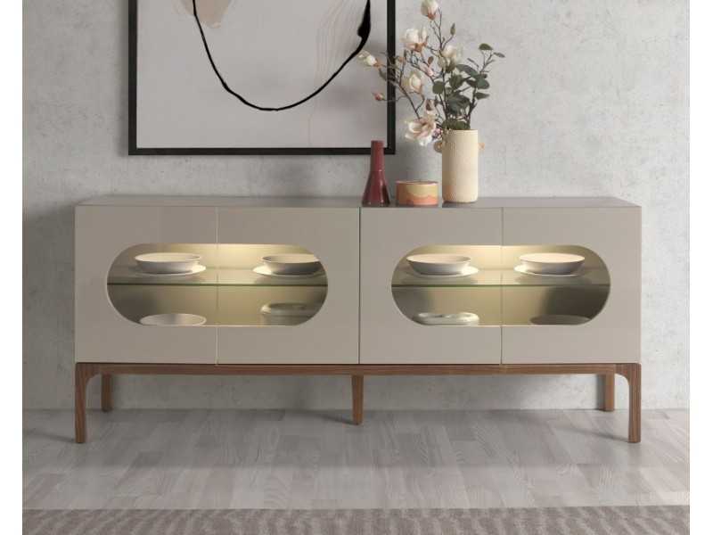 Buffet design laqué avec base en noyer et éclairage LED - MANUELE