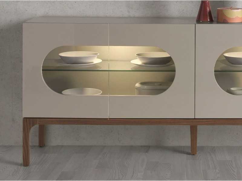 Lacquered design sideboard with walnut base and LED light - MANUELE