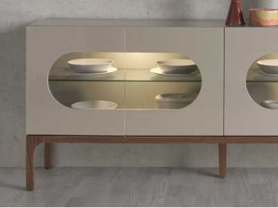 Buffet design laqué avec base en noyer et éclairage LED - MANUELE Buffet design laqué avec base en noyer et éclairage LED - MANUELE