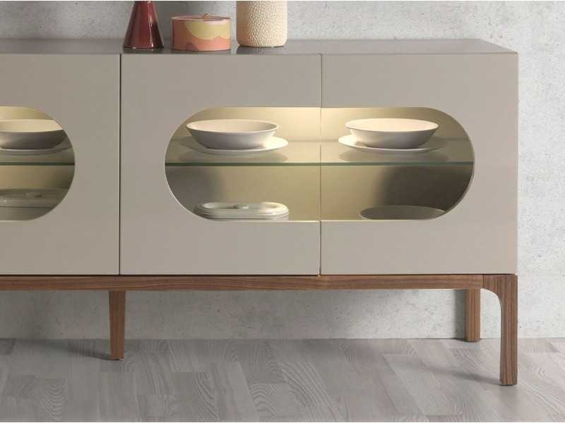 Lacquered design sideboard with walnut base and LED light - MANUELE