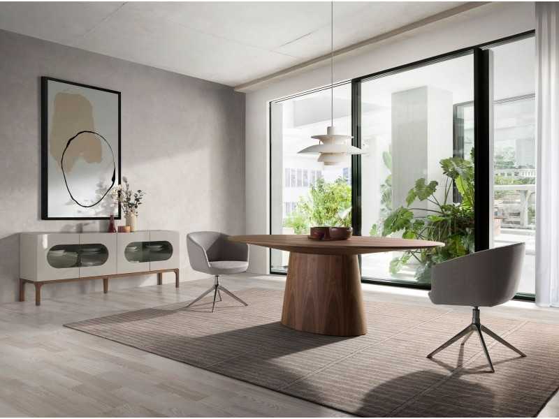 Lacquered design sideboard with walnut base and LED light - MANUELE
