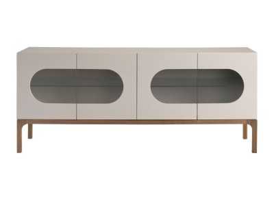 Buffet design laqué avec base en noyer et éclairage LED - MANUELE Buffet design laqué avec base en noyer et éclairage LED - MANUELE