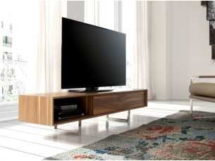 Meuble TV design en noyer et pieds inox - NINO 2