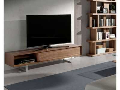 Meuble TV design en noyer et pieds inox - NINO