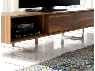 Meuble TV design en noyer et pieds inox - NINO
