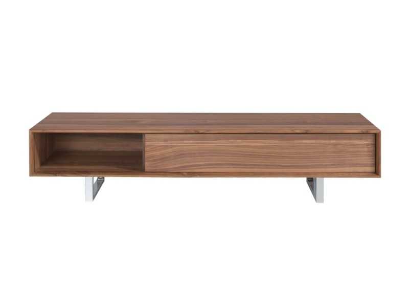 Meuble TV design en noyer et pieds inox - NINO
