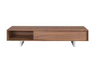 Designer TV cabinet in walnut and stainless steel legs - NINO