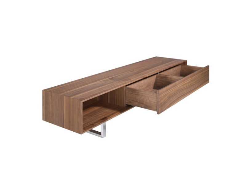Designer TV cabinet in walnut and stainless steel legs - NINO