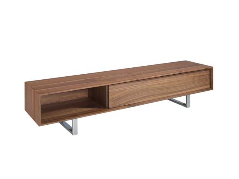 Designer TV cabinet in walnut and stainless steel legs - NINO