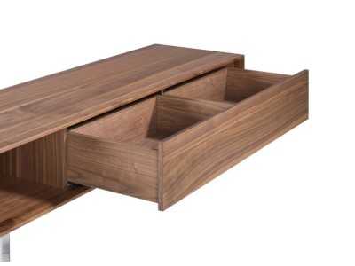 Meuble TV design en noyer et pieds inox - NINO