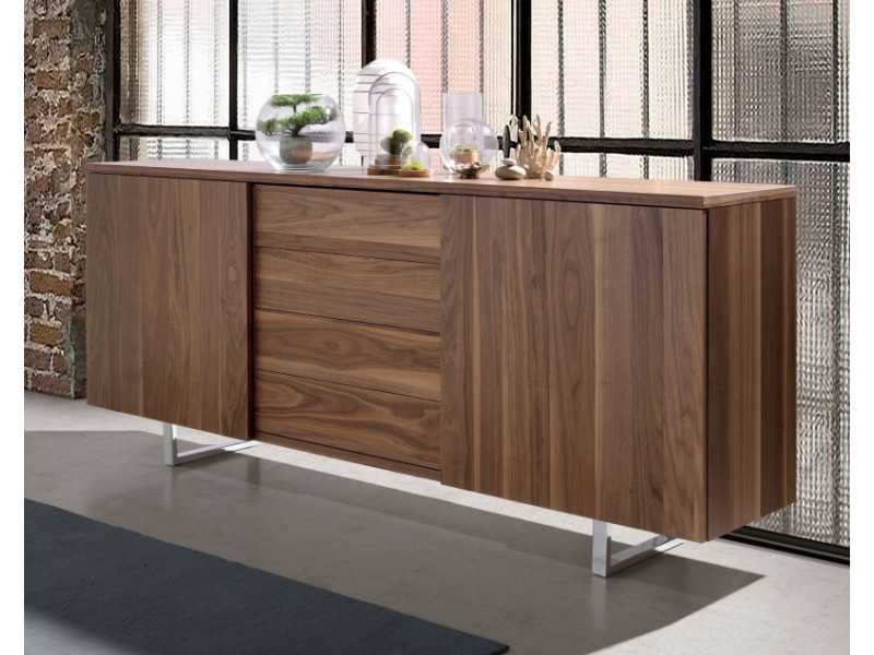 Designer sideboard in walnut and stainless steel legs - NINO