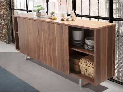 Designer sideboard in walnut and stainless steel legs - NINO