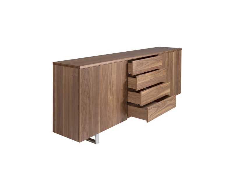 Designer sideboard in walnut and stainless steel legs - NINO