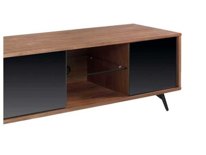 TV stand in walnut, black glass and stainless steel base - MICHIGAN XL
