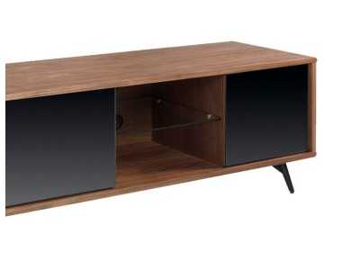 TV stand in walnut, black glass and stainless steel base - MICHIGAN XL