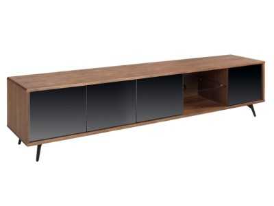 Mueble TV en nogal, cristal negro y base en acero inoxidable - MICHIGAN XL