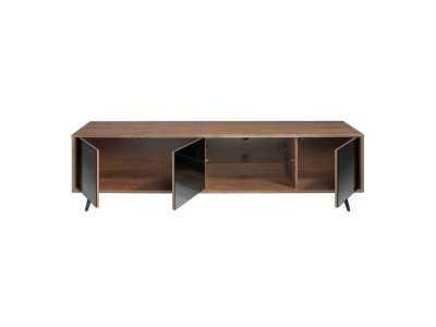 Mueble TV en nogal, cristal negro y base en acero inoxidable - MICHIGAN L