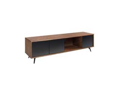 Mueble TV en nogal, cristal negro y base en acero inoxidable - MICHIGAN L