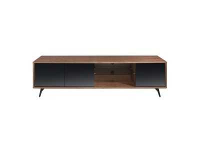 Mueble TV en nogal, cristal negro y base en acero inoxidable - MICHIGAN L