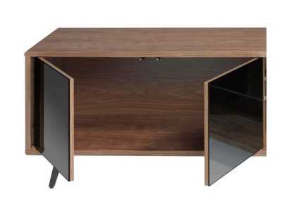 Mueble TV en nogal, cristal negro y base en acero inoxidable - MICHIGAN L