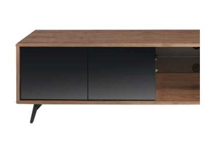 Mueble TV en nogal, cristal negro y base en acero inoxidable - MICHIGAN L