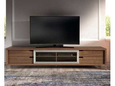 Meuble TV design en noyer et acier inox - SEATTLE