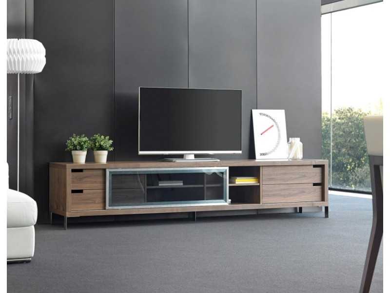 Designer TV stand in walnut and stainless steel - SEATTLE