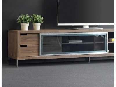 Designer TV stand in walnut and stainless steel - SEATTLE