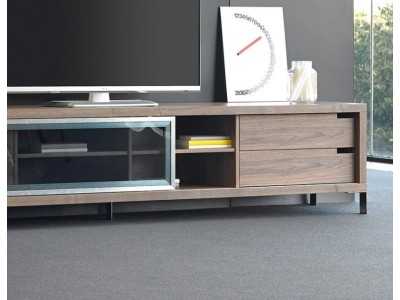 Meuble TV design en noyer et acier inox - SEATTLE