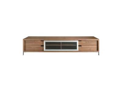 Meuble TV design en noyer et acier inox - SEATTLE