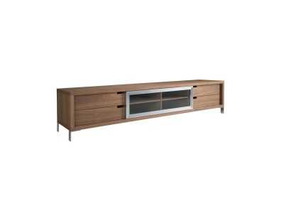 Meuble TV design en noyer et acier inox - SEATTLE