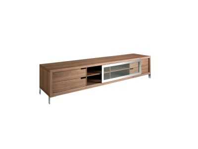 Meuble TV design en noyer et acier inox - SEATTLE