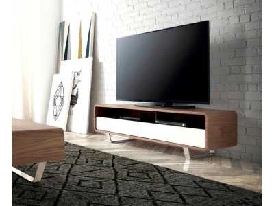 Mueble TV en nogal , cajones lacados y patas acero inoxidable - RETRO