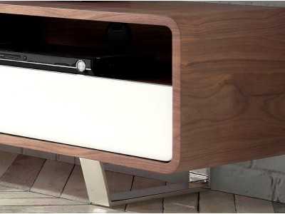 Mueble TV en nogal , cajones lacados y patas acero inoxidable - RETRO