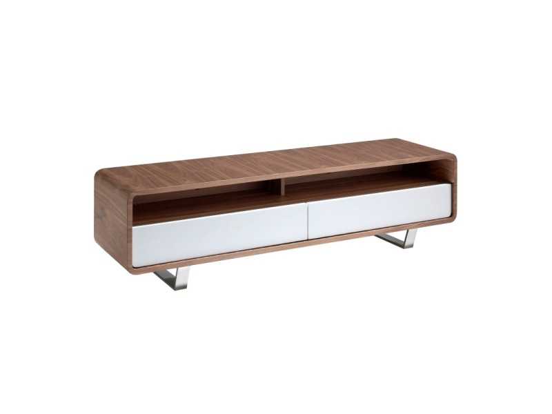 TV cabinet in walnut, lacquered drawers and stainless steel legs - RETRO