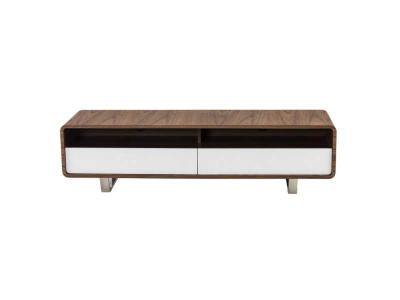 TV cabinet in walnut, lacquered drawers and stainless steel legs - RETRO