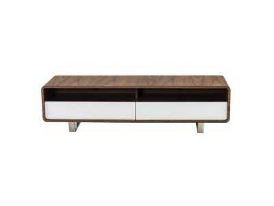 Mueble TV en nogal , cajones lacados y patas acero inoxidable - RETRO