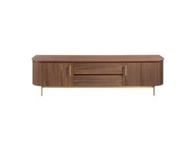 Designer TV cabinet in walnut with gold stainless steel base - MANDRA