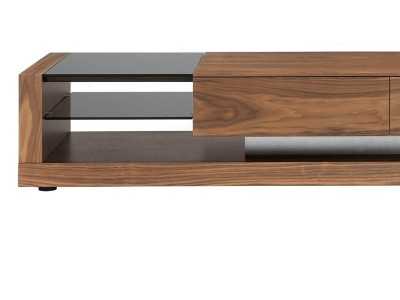 TV cabinet in walnut, black glass and polished stainless steel - ANDUJAR