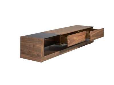 TV cabinet in walnut, black glass and polished stainless steel - ANDUJAR