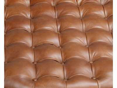 Round walnut, steel and genuine leather coffee table - RAMSGATE