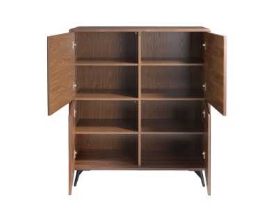 Sideboard/display cabinet in walnut, black glass and stainless steel base - MICHIGAN Sideboard/display cabinet in walnut, black glass and stainless steel base - MICHIGAN