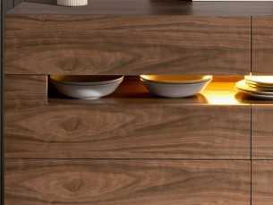 Walnut sideboard with LED lighting and stainless steel legs - TAUREAU 2
