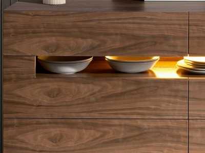Walnut sideboard with LED lighting and stainless steel legs - TAUREAU