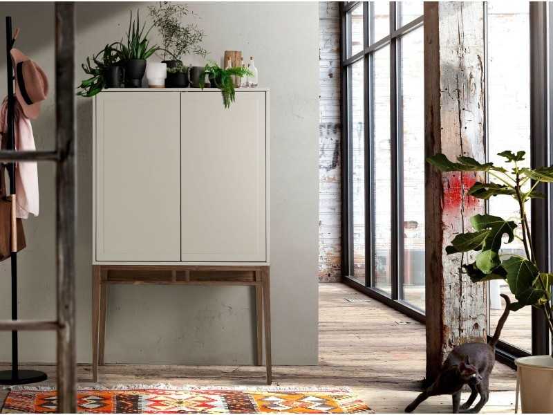 Blind display case / lacquered bar cabinet with walnut base - ARAN