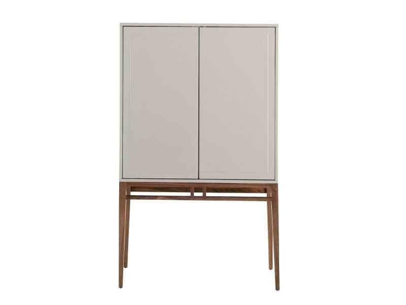 Vitrine aveugle / meuble bar laqué avec piètement en noyer - ARAN