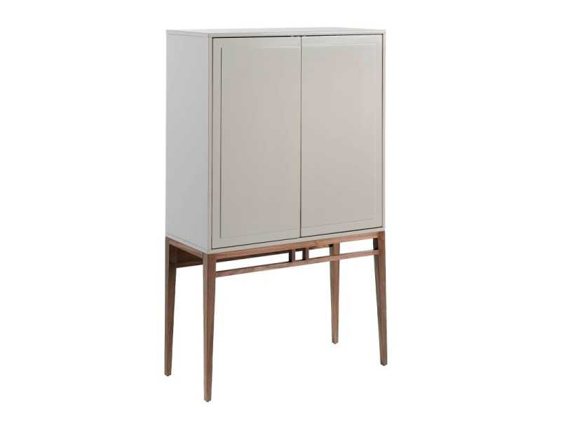 Vitrine aveugle / meuble bar laqué avec piètement en noyer - ARAN