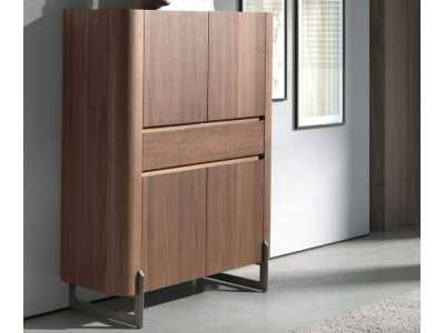 Aparador alto / vitrina ciega de nogal con patas en acero inoxidable - SYMI