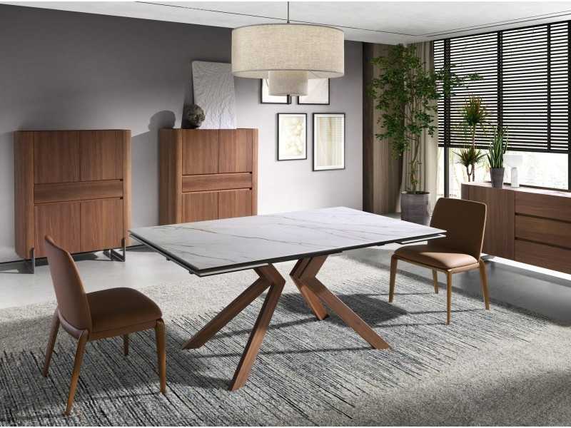 Buffet haut / vitrine aveugle en noyer avec pieds en inox - SYMI