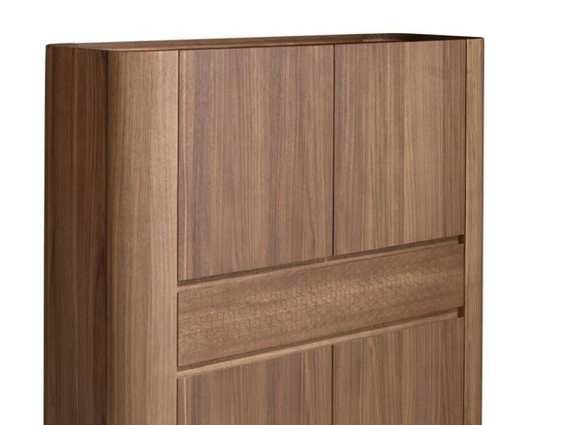 High sideboard / blind walnut display case with stainless steel legs - SYMI